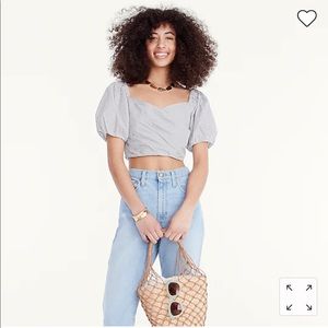 NWT J.Crew Puff-sleeve organic cotton cropped top in stripe. Sz Small.